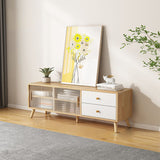 Contemporary Rectangle TV Stand in Solid Wood and Glass with 2 Drawers for Living Room