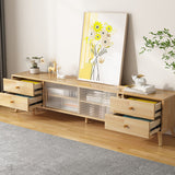 Contemporary Rectangle TV Stand in Solid Wood and Glass with 2 Drawers for Living Room