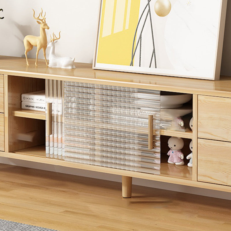 Contemporary Rectangle TV Stand in Solid Wood and Glass with 2 Drawers for Living Room