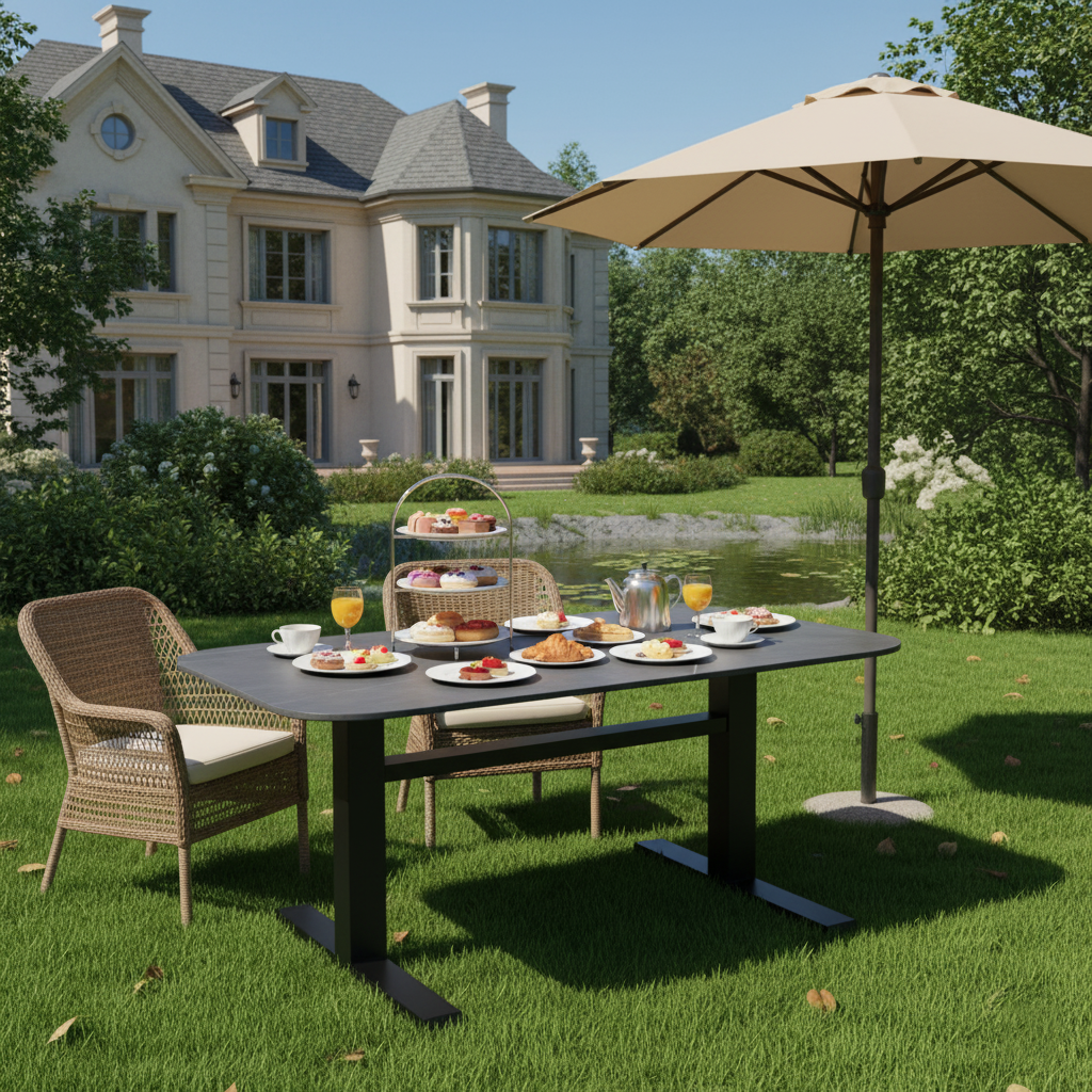 Modern Industrial Outdoor Coffee Table — Sleek Rectangular Metal Table for Patio & Backyard