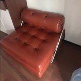 Traditional French Leather Sofa Backrest - Foldable, Oil-Waxed Finish, Iron Frame, Square-Cylinder Design, Armless for Living Room