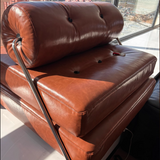 Traditional French Leather Sofa Backrest - Foldable, Oil-Waxed Finish, Iron Frame, Square-Cylinder Design, Armless for Living Room