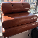 Traditional French Leather Sofa Backrest - Foldable, Oil-Waxed Finish, Iron Frame, Square-Cylinder Design, Armless for Living Room
