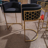 Contemporary Luxury Arc PU Leather Bar Stool with Upholstered Backrest and Footrest – Metal Frame for Dining Room