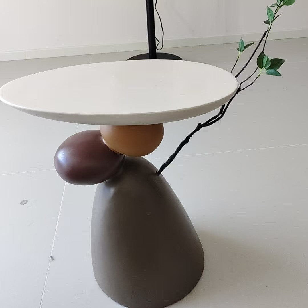 Contemporary Resin End Table with Round Elliptical Branch Slab – Modern Bedroom Accent