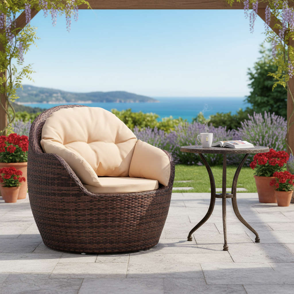 Modern Minimalist Round Sponge Cushion Sofa with PE Rattan Weaving - Backrest & Armrest for Outdoor Patios
