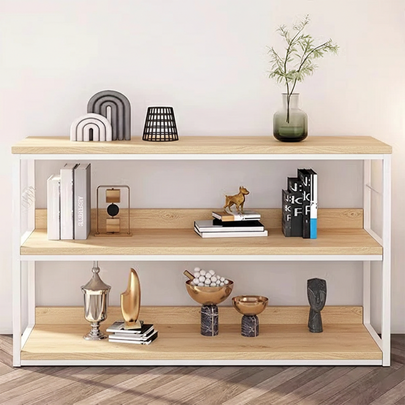 Modern Minimalist 3-Tier Rectangular Display Rack with Iron Frame and Particleboard Shelves for Living Room