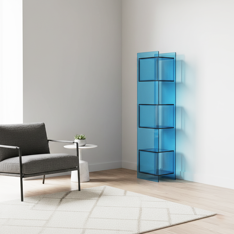 Sleek Modern Acrylic 5-Tier Rectangular Storage Shelf with Open-Display Bookcase for Living Room & Home Office