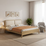 French Flush-Edge Bed Frame - Genuine Leather Headboard & Breathable Pine Slats Bed For Bedroom