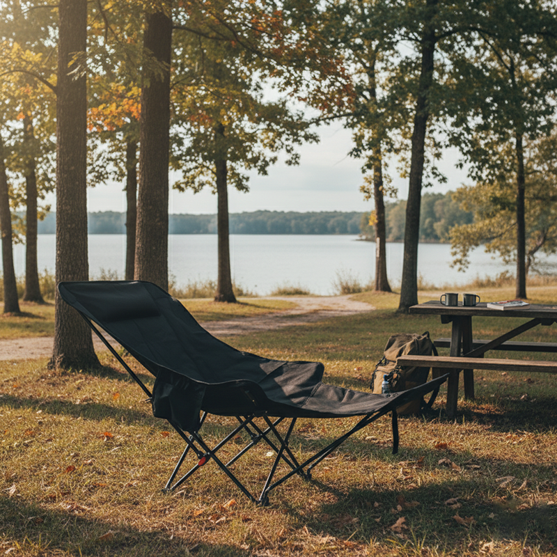 Modern Industrial Folding Camping Chair with Oxford Fabric, Carbon Steel Frame, Backrest and Footrest for Outdoor Patio