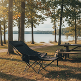 Modern Industrial Folding Camping Chair with Oxford Fabric, Carbon Steel Frame, Backrest and Footrest for Outdoor Patio