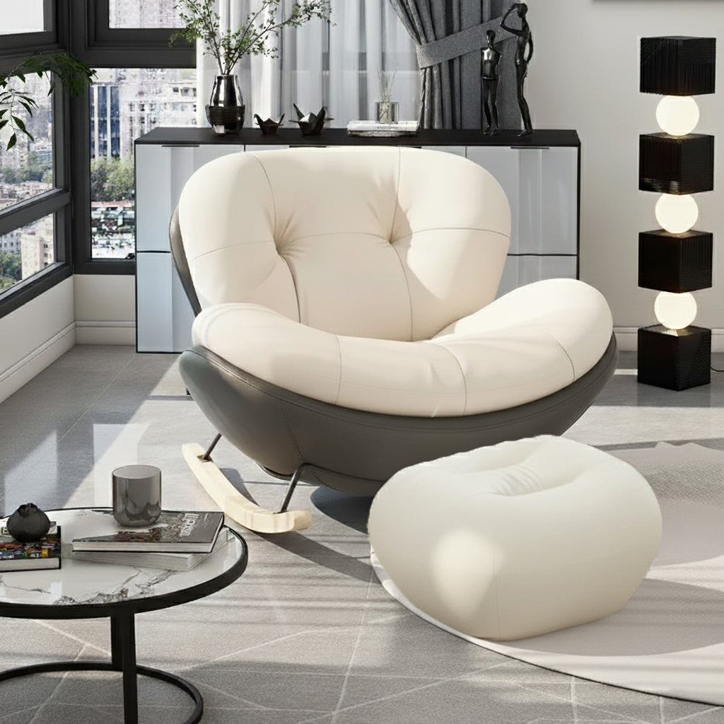 Contemporary Nordic Velvet Upholstered Rocking Chair with Cat-Scratch-Resistant Leather Accents, Iron Frame and Solid Wood Plywood Backrest for Living Room