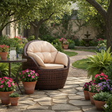 Modern Minimalist Round Sponge Cushion Sofa with PE Rattan Weaving - Backrest & Armrest for Outdoor Patios