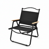 Modern Minimalist Outdoor Folding Chair — Carbon Steel Frame, Square Fabric Seat, Beech Wood Backrest and Armrests
