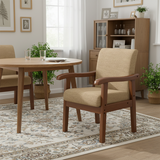 Modern Minimalist Square-Rectangular Rubberwood Desk Chair with Cotton-Linen Upholstery, Ergonomic Backrest & Armrests for Home Office