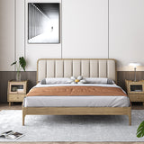 French Romantic Aesthetic Recessed Bed Frame - Genuine Leather Upholstered & Ash Wood Bed For Bedroom