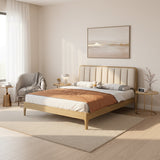 French Romantic Aesthetic Recessed Bed Frame - Genuine Leather Upholstered & Ash Wood Bed For Bedroom