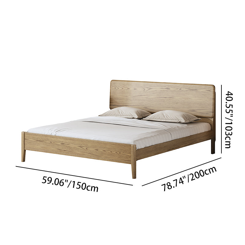 Traditional Rustic Flush-Edge Bed Frame - Full Ash Wood Frame & Pine Slats Adjustable Height Bed For Bedroom