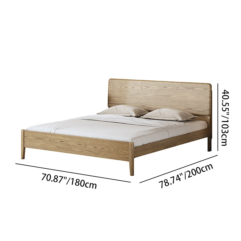 Traditional Rustic Flush-Edge Bed Frame - Full Ash Wood Frame & Pine Slats Adjustable Height Bed For Bedroom