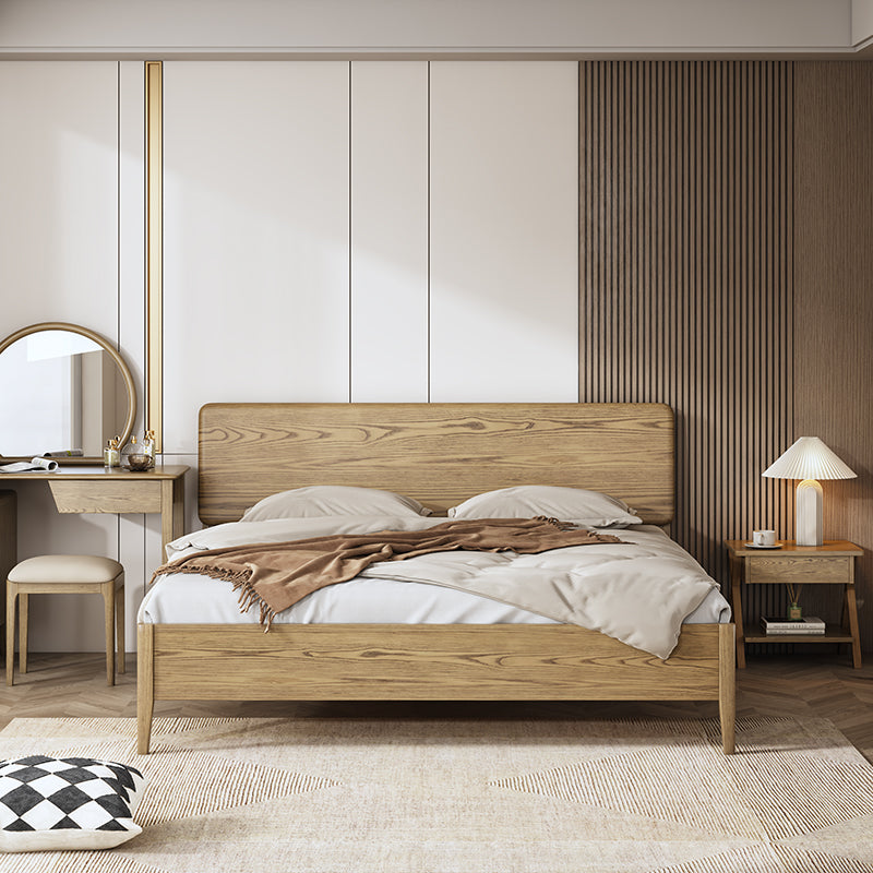 Traditional Rustic Flush-Edge Bed Frame - Full Ash Wood Frame & Pine Slats Adjustable Height Bed For Bedroom