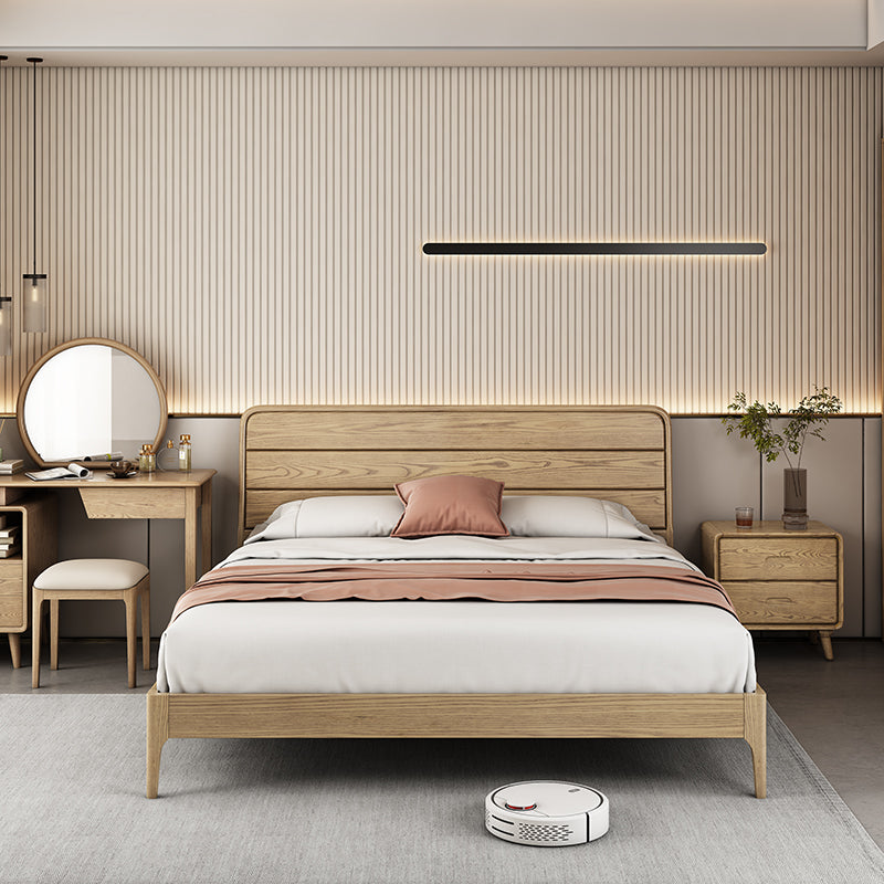 Consistent Texture Bed Frame - Flush Edge & Adjustable Height Ash Wood Bed For Bedroom