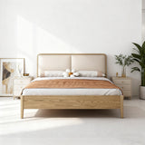 French Flush-Edge Bed Frame - Genuine Leather Headboard & Breathable Pine Slats Bed For Bedroom