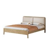 French Flush-Edge Bed Frame - Genuine Leather Headboard & Breathable Pine Slats Bed For Bedroom