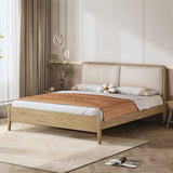 French Flush-Edge Bed Frame - Genuine Leather Headboard & Breathable Pine Slats Bed For Bedroom