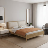 French Flush-Edge Bed Frame - Genuine Leather Headboard & Breathable Pine Slats Bed For Bedroom