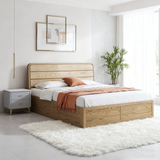 Space-Saving Rustic Bed Frame - Natural Ash Wood Lift-Top Storage Bed For Bedroom