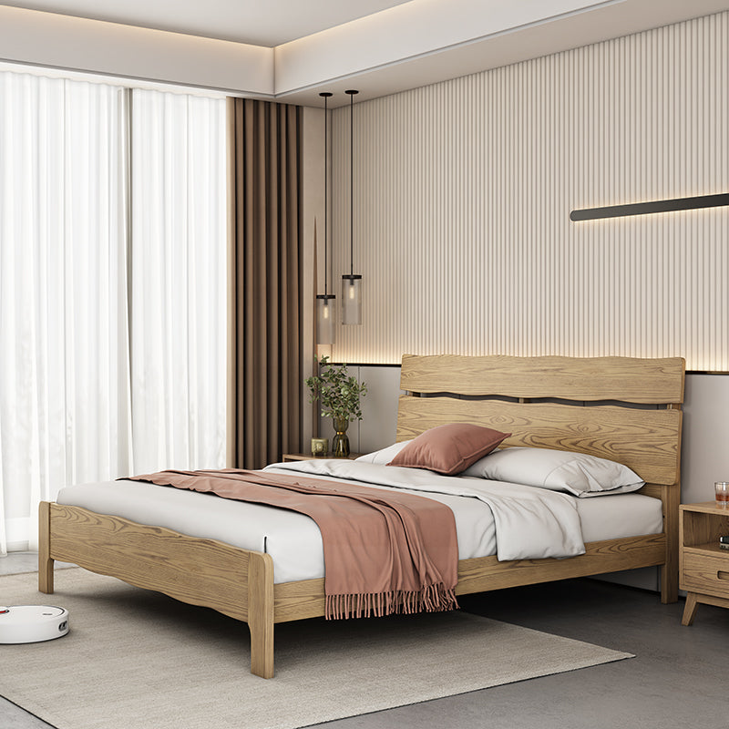 Contemporary Coastal Bed Frame - Multi-Height Adjustment & Sturdy Ash Wood Bed For Bedroom