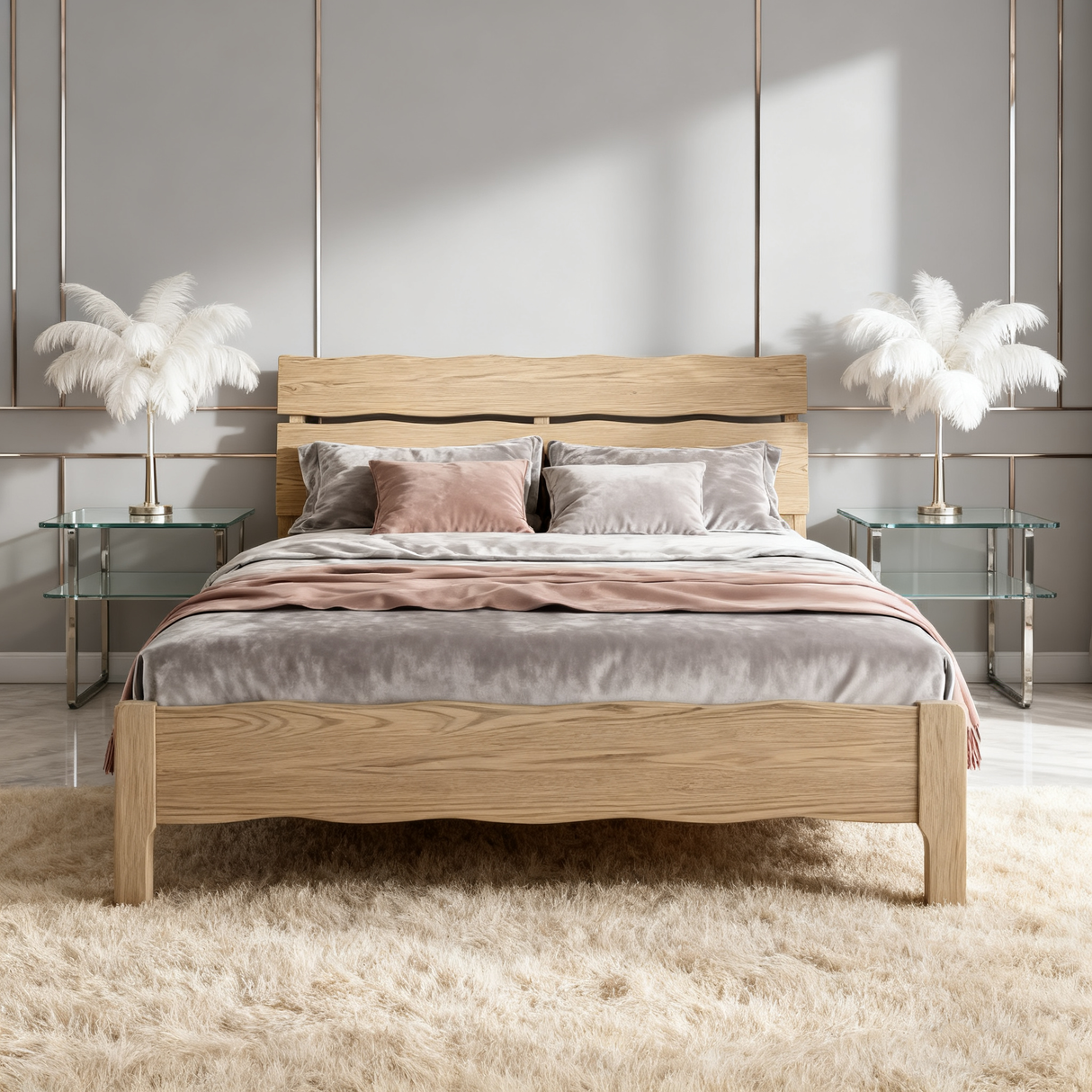 Contemporary Coastal Bed Frame - Multi-Height Adjustment & Sturdy Ash Wood Bed For Bedroom