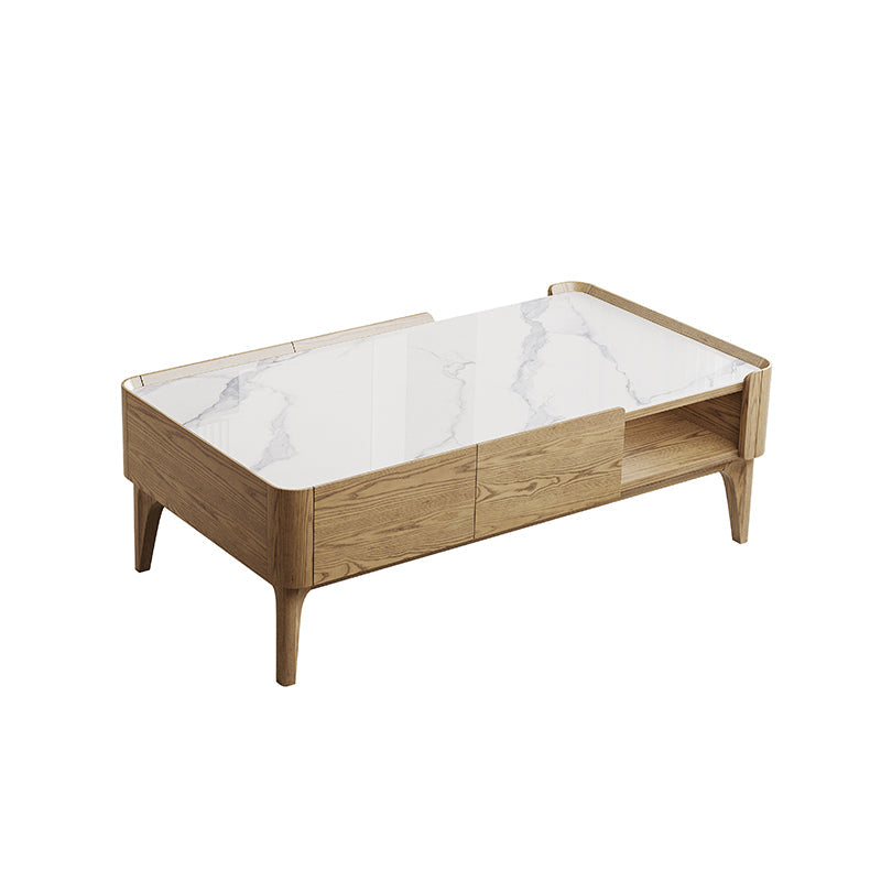 Elegant French-Style Ash Wood Coffee Table with a Sturdy Four-Leg Base for Living Room