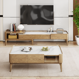 Elegant French-Style Ash Wood Coffee Table with a Sturdy Four-Leg Base for Living Room