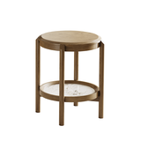 Scandinavian Round Coffee Table - Eco-Friendly Ash Wood with Natural Rock Slab, 2-Tier Living Room Side Table