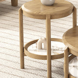 Scandinavian Round Coffee Table - Eco-Friendly Ash Wood with Natural Rock Slab, 2-Tier Living Room Side Table