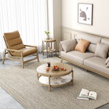 Scandinavian Round Coffee Table - Eco-Friendly Ash Wood with Natural Rock Slab, 2-Tier Living Room Side Table
