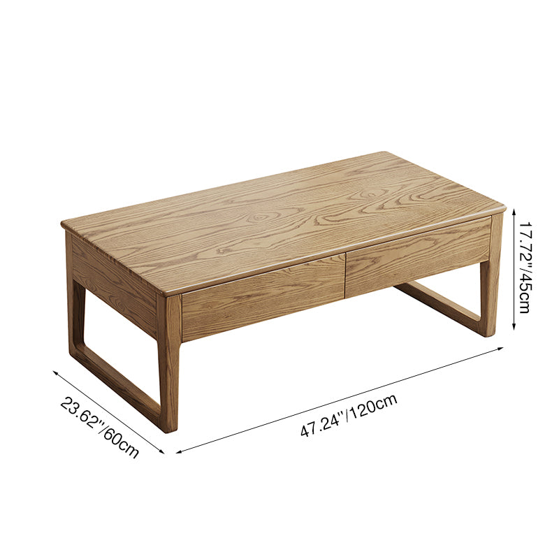 Eco-Friendly Ash Wood Coffee Table with Hidden Glide Drawer – Rectangular, 1-Tier for Living Room
