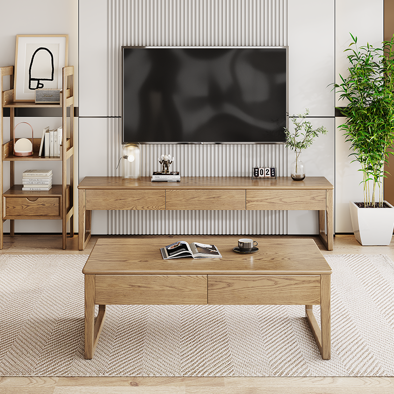 Eco-Friendly Ash Wood Coffee Table with Hidden Glide Drawer – Rectangular, 1-Tier for Living Room