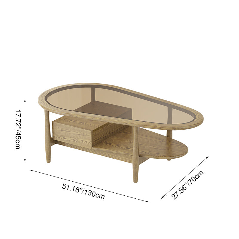 Eco-Friendly Irregular Oval Ash Wood Coffee Table with 1 Drawer — Premium Craftsmanship for Living Room