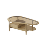 Eco-Friendly Irregular Oval Ash Wood Coffee Table with 1 Drawer — Premium Craftsmanship for Living Room