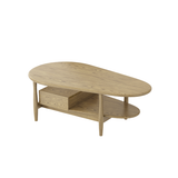Eco-Friendly Irregular Oval Ash Wood Coffee Table with 1 Drawer — Premium Craftsmanship for Living Room
