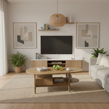Eco-Friendly Irregular Oval Ash Wood Coffee Table with 1 Drawer — Premium Craftsmanship for Living Room