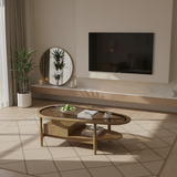 Eco-Friendly Irregular Oval Ash Wood Coffee Table with 1 Drawer — Premium Craftsmanship for Living Room