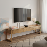 Eco-Friendly Ash Wood TV Stand – Durable Design with Ample Storage and 3-Drawer Cabinet for Living Room