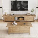 Formaldehyde-Free Ash Wood TV Stand – Modern Minimalist Design with Solid Construction, Open Storage Compartment, and 2-Drawer Cabinet for Living Room