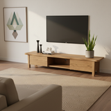 Formaldehyde-Free Ash Wood TV Stand – Modern Minimalist Design with Solid Construction, Open Storage Compartment, and 2-Drawer Cabinet for Living Room