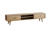Handcrafted Ash Wood TV Stand — Timeless Traditional Style, Formaldehyde-Free Finish, Dual-Storage Cabinet with 2 Drawers for Living Room