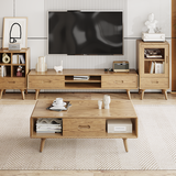 Handcrafted Ash Wood TV Stand — Timeless Traditional Style, Formaldehyde-Free Finish, Dual-Storage Cabinet with 2 Drawers for Living Room