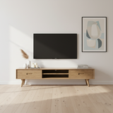 Handcrafted Ash Wood TV Stand — Timeless Traditional Style, Formaldehyde-Free Finish, Dual-Storage Cabinet with 2 Drawers for Living Room
